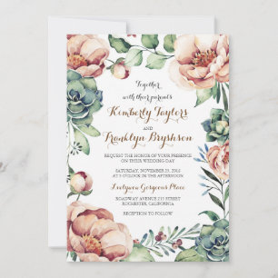 Invitation Mariage de automne vintage fleuri Wreath Aquarelle
