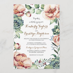 Invitation Mariage de automne vintage fleuri Wreath Aquarelle