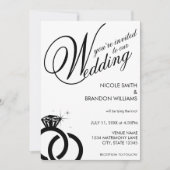 Invitation Mariage de bague diamant blanc et noir (Devant)