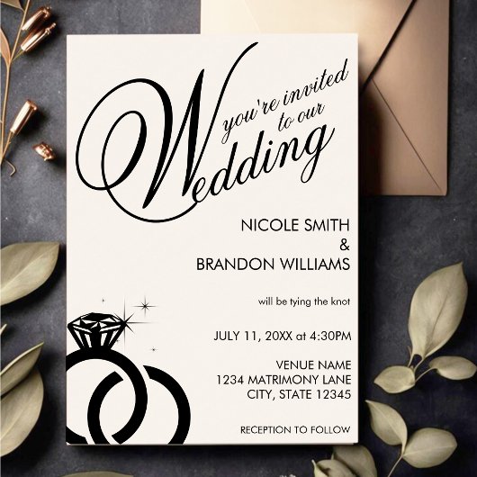 Invitation Mariage de bague diamant blanc et noir