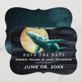 Invitation Mariage de baleine volant vers la lune Enregistrer (Devant / Derrière)