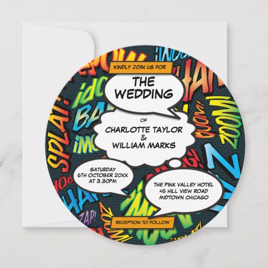 Invitation Mariage de bande dessinée de typographie moderne a (Devant)