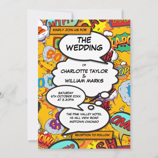 Invitation Mariage de Bande Dessinée Typographique Amusant Mo (Devant)