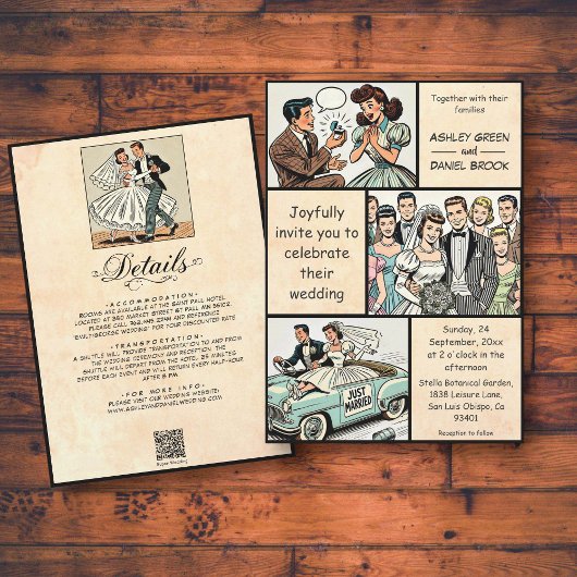 Invitation Mariage de bande dessinée vintage Whimsical Bride
