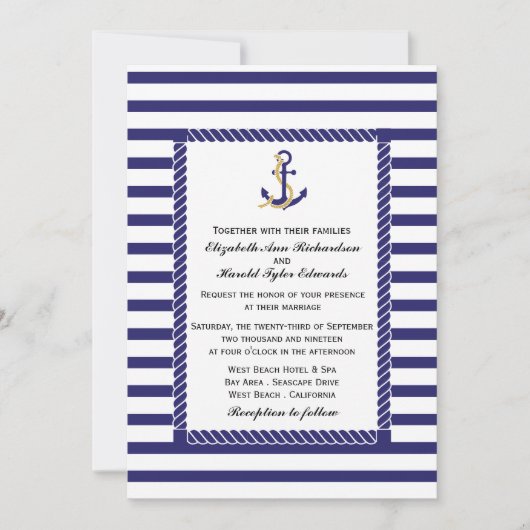 Invitation Mariage de bande nautique (Devant)