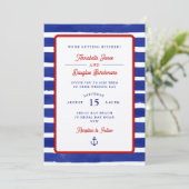 Invitation Mariage de bandes d'aquarelle bleu rustique (Debout devant)