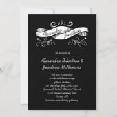 Invitation Mariage de bannière Vintage noire et blanche| (Devant)