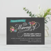 Invitation Mariage de bannières florales en carton rouge rust (Debout devant)