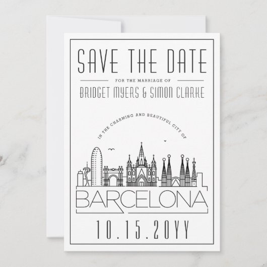 Invitation Mariage de Barcelone stylisé Skyline Enregistrer l (Devant)