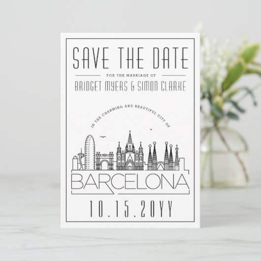 Invitation Mariage de Barcelone stylisé Skyline Enregistrer l (Debout devant)