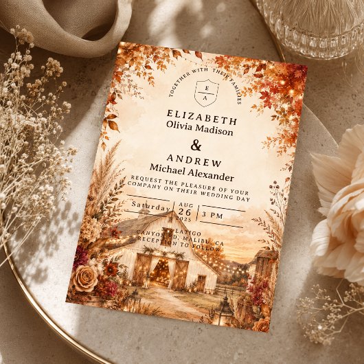 Invitation Mariage de barn rustique d'automne