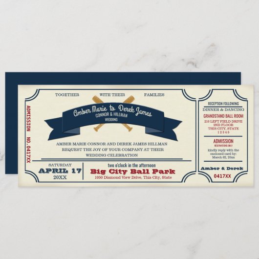 Invitation Mariage de baseball vintage (Devant / Derrière)