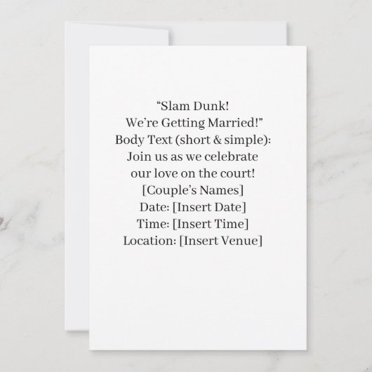 Invitation Mariage de basket-ball SAUVER LA DATE (Dos)