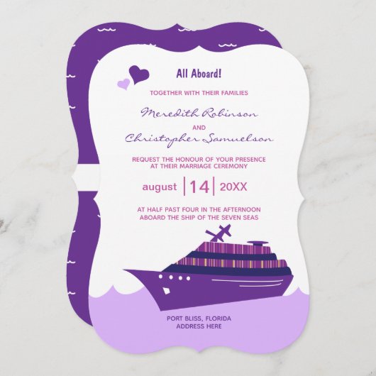 Invitation Mariage de bateau de croisière pourpre (Devant / Derrière)
