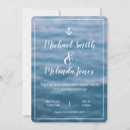 Invitation Mariage de bateau Océan et Mer Bleue (Devant)