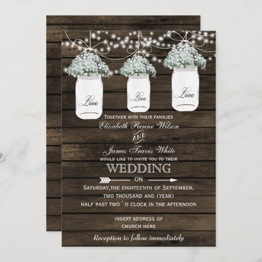 Invitation Mariage de bébé Barnwood en maçonnerie de souffle  (Devant / Derrière)