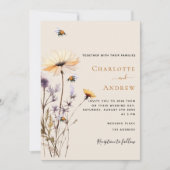 Invitation mariage de beige jaune fleur sauvage (Devant)