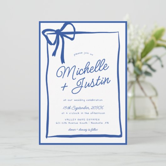 Invitation Mariage de béquille à ruban à main (Debout devant)