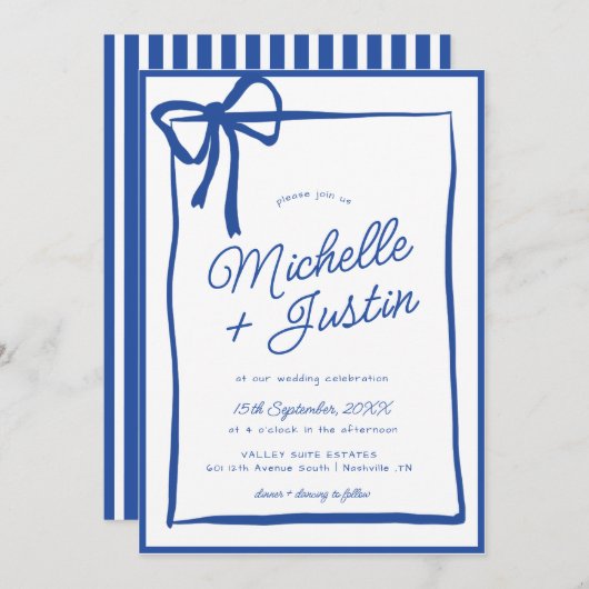 Invitation Mariage de béquille à ruban à main (Devant / Derrière)