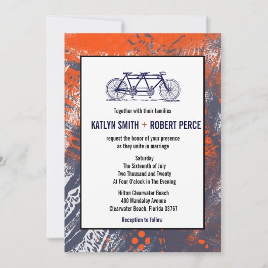 Invitation Mariage de bicyclette moderne rétro Artistique Tan (Devant)