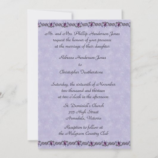 Invitation Mariage de bijoux d'eau et de violet (Devant)