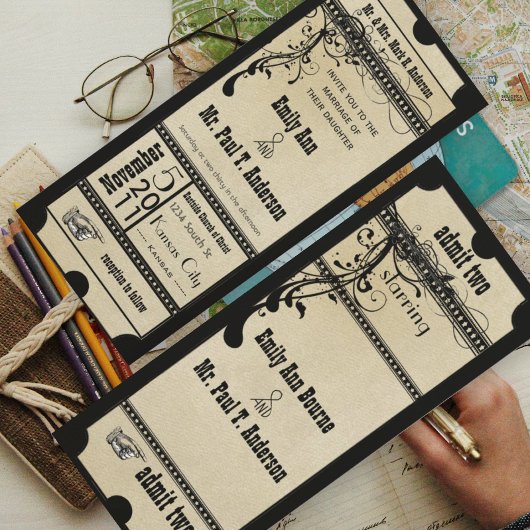 Invitation Mariage de billet Black Old Hollywood