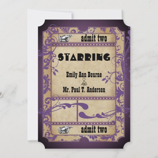 Invitation Mariage de billet violet Renaissance médiéval (Dos)