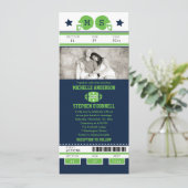 Invitation Mariage de billets de football Blue and Lime Green (Debout devant)