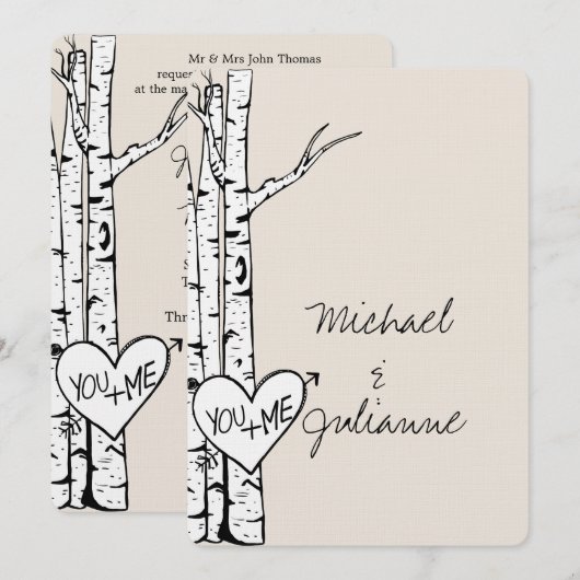 Invitation Mariage de Birch  blanc crème (Devant / Derrière)