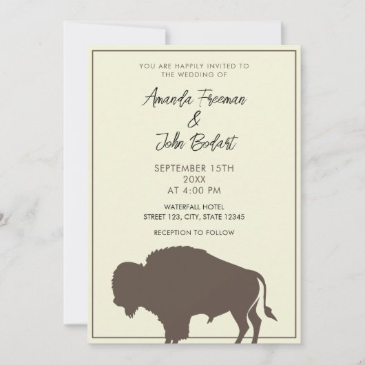 Invitation Mariage de bison de bison de bison de bison de cou (Devant)