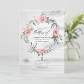 Invitation Mariage de Bohême RSVP Floral rose et gris (Debout devant)