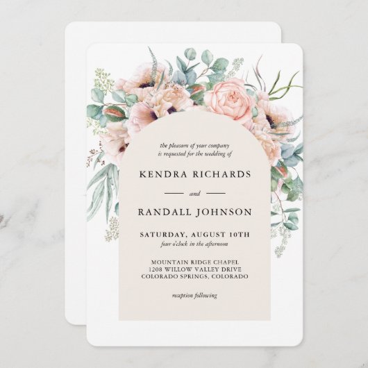 Invitation Mariage de Boho Beige Blush (Devant / Derrière)
