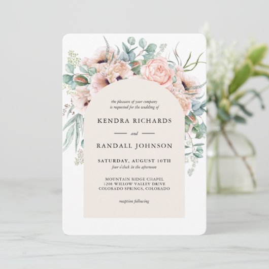 Invitation Mariage de Boho Beige Blush (Debout devant)