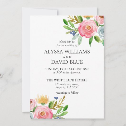 Invitation Mariage de Boho des fleurs romantiques (Devant)
