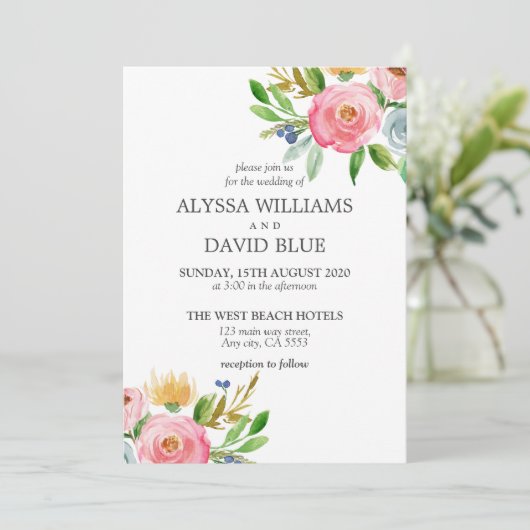 Invitation Mariage de Boho des fleurs romantiques (Debout devant)