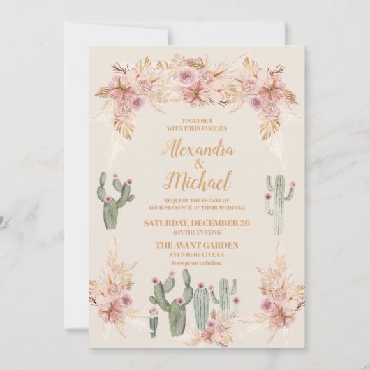 Invitation Mariage de Boho Desert Cactus (Devant)