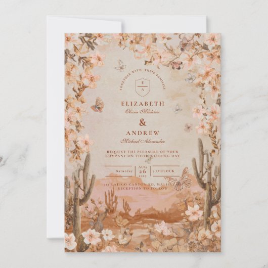 Invitation Mariage de Boho Desert Sunset Cactus (Devant)