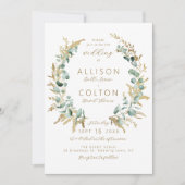 Invitation Mariage de boho d'or de l'eucalyptus rustique (Devant)