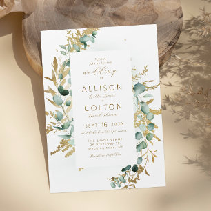 Invitation Mariage de boho d'or de l'eucalyptus rustique