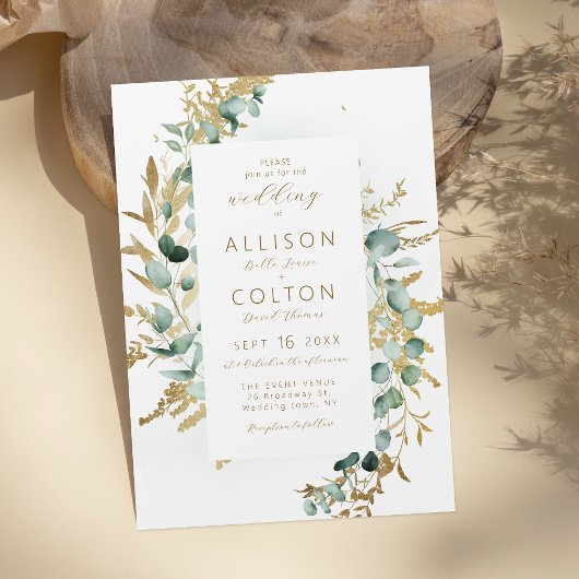 Invitation Mariage de boho d'or de l'eucalyptus rustique