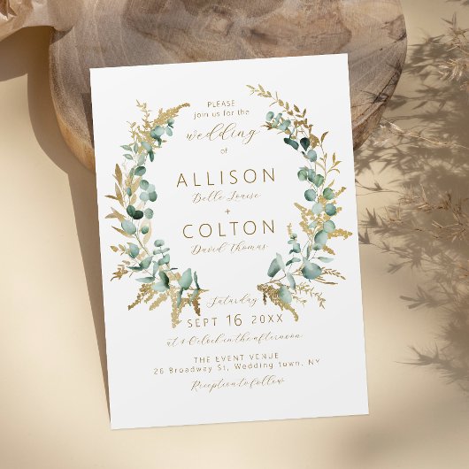 Invitation Mariage de boho d'or de l'eucalyptus rustique