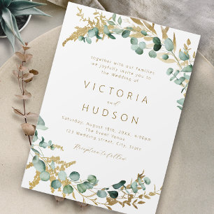 Invitation Mariage de boho d'or de l'eucalyptus rustique