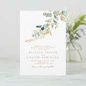 Invitation Mariage de boho d'or de l'eucalyptus rustique (Debout devant)