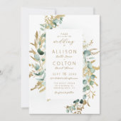 Invitation Mariage de boho d'or de l'eucalyptus rustique (Devant)