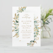 Invitation Mariage de boho d'or de l'eucalyptus rustique (Debout devant)
