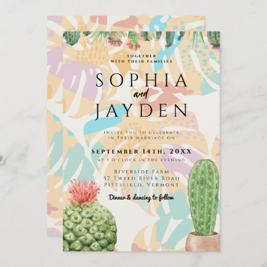 Invitation Mariage de Boho du désert du Palmier tropical de C (Devant / Derrière)