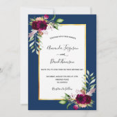 Invitation Mariage de boho en or bleu marine bordeaux (Devant)