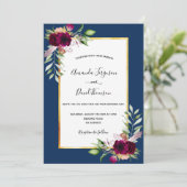 Invitation Mariage de boho en or bleu marine bordeaux (Debout devant)