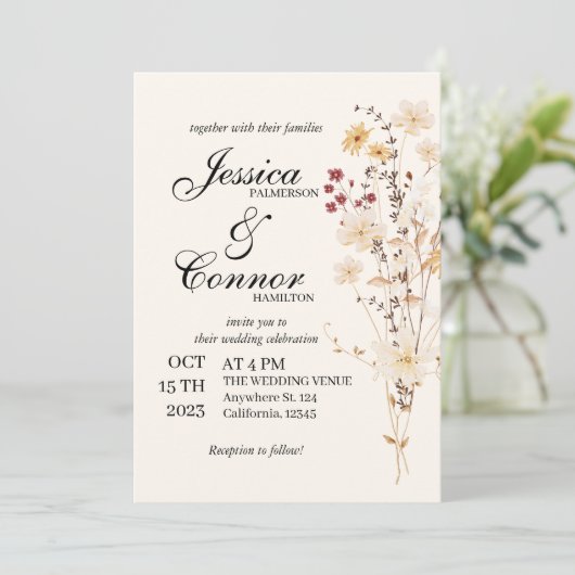 Invitation Mariage de boho Fleur sauvage coloré (Debout devant)