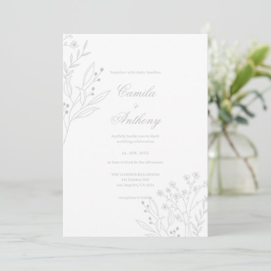 Invitation Mariage de Boho Floral Corner Argent (Debout devant)
